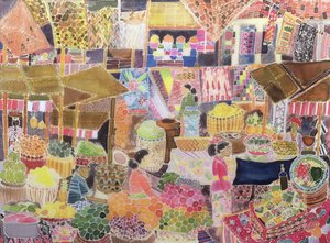 2002年バリ島ウブドマーケット（シルクのインク） 作： Hilary Simon